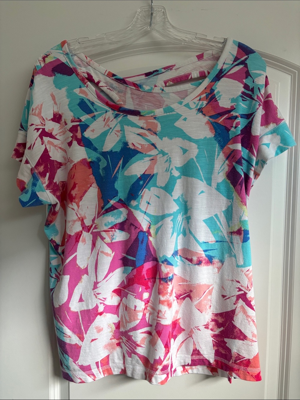 T by Talbots Multicolor Floral Scoop-Neck Short Sleeve Top